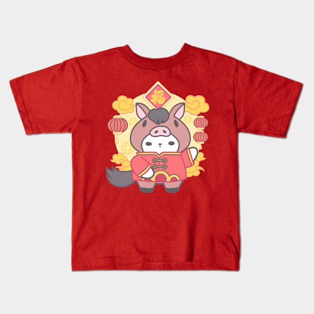 Horse Chinese Zodiac, Wishing Prosperity! Kids T-Shirt by LoppiTokki